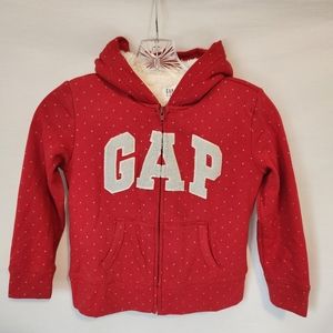 Girls GAP Sherpa Linef Red w/Silver Dots Zip Up Hoodie- Size S (6-7)